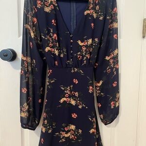 Lulu's Navy and Pink Floral Long Sleeve Dress